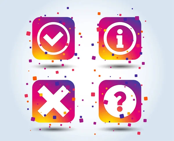 Eliminar Pregunta Información Faq Colorido Gradiente Cuadrados Iconos Sobre Fondo — Vector de stock