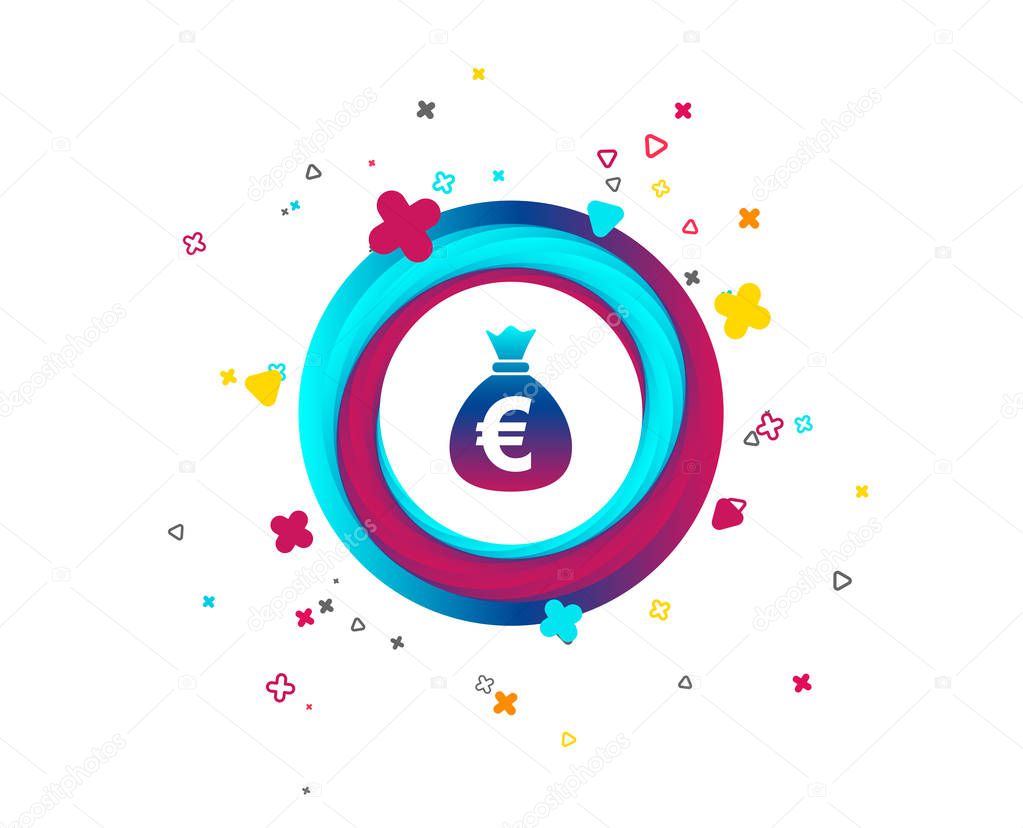Money bag sign icon. Euro EUR currency symbol. Colorful button with icon. Geometric elements. Vector