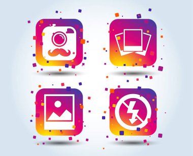 Retro Fotoğraf tema renkli gradyan kare simgeler beyaz arka plan üzerinde