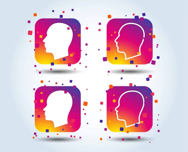 Human Head Profile Colorful Gradient Square Icons White Background — Stock Vector