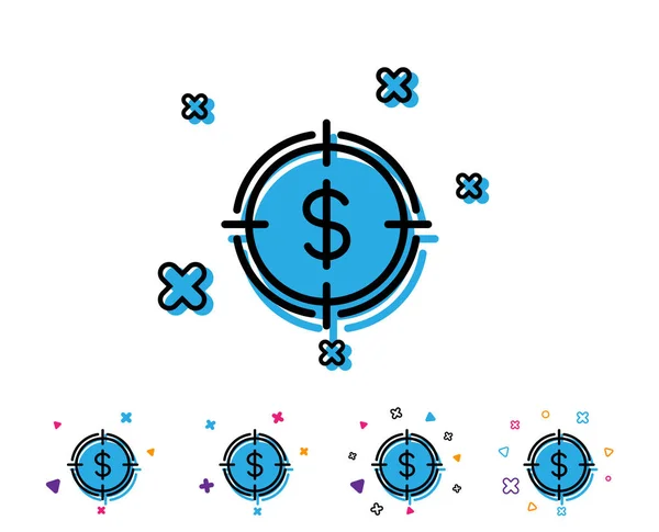 Ziel Mit Dollarlinie Symbol Zielsymbol Bargeld Oder Geldzeichen Liniensymbol Mit — Stockvektor