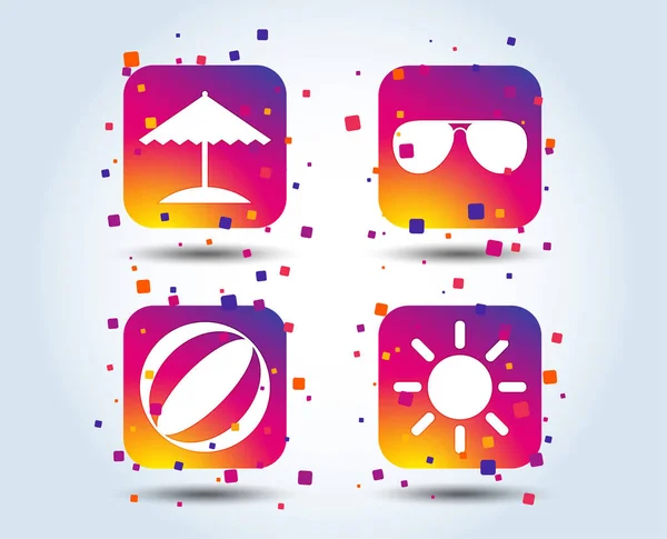 Beach Holidays Theme Colorful Gradient Square Icons White Background — Stock Vector