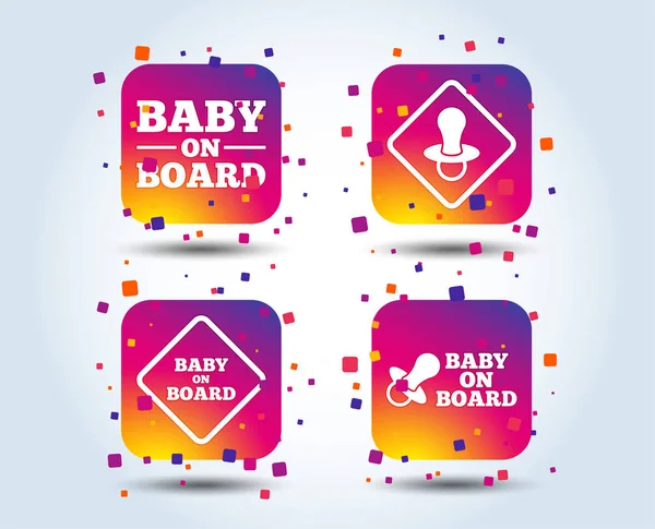 婴儿在板上的图标 婴儿警示标志 奶嘴奶嘴符号 颜色渐变方形按钮 平面设计理念 — 图库矢量图片