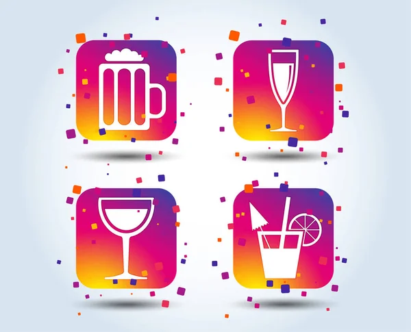Pictogrammen Van Alcoholische Dranken Champagne Mousserende Wijn Bier Symbolen Glas — Stockvector