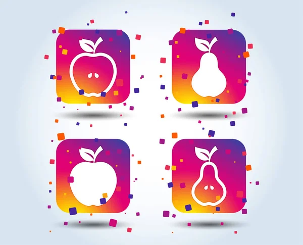 果実葉のアイコン りんごと種子の標識なし 自然食品のシンボル 色のグラデーションの四角のボタン フラットなデザイン コンセプト ベクトル — ストックベクタ