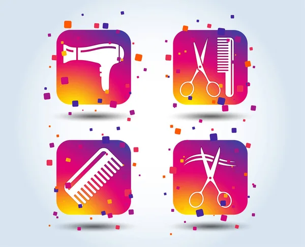 Hairdresser Icons Scissors Cut Hair Symbol Comb Hair Hairdryer Sign — Stock Vector