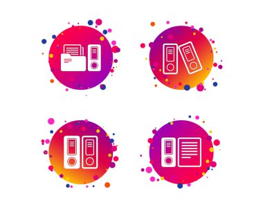 Muhasebe simgeler. Belge depolama klasörleri işareti sembol. Degrade daire düğmeleri ile kutsal kişilerin resmi. Rastgele noktalar teması. Vektör