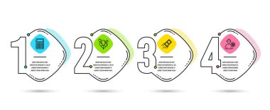 Infographic Şablon 4 seçenekleri veya adımları. Hızlı ödeme, balonlar ve hesap makinesi kümesini simgeler. Mühendis işareti. Hava balonları, finans havale, muhasebe aygıt. Alt dişli ile. Vektör