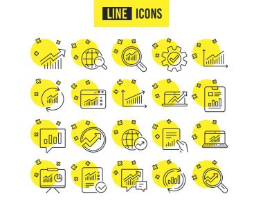 Analizi, istatistikleri satır simgeler. Grafikler, raporlar ve grafikler imzalar. Veri, sunum ve denetim listesi. Genel istatistikler, belge ve denetim listesi tutun. Vektör
