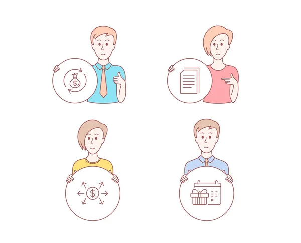 Gente Dibujado Mano Estilo Conjunto Intercambio Dólares Copiar Archivos Iconos — Vector de stock