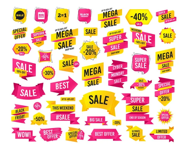 Продаж Банерів Супер Мега Знижки Продаж Піктограм Голосових Бульбашок Два — стоковий вектор