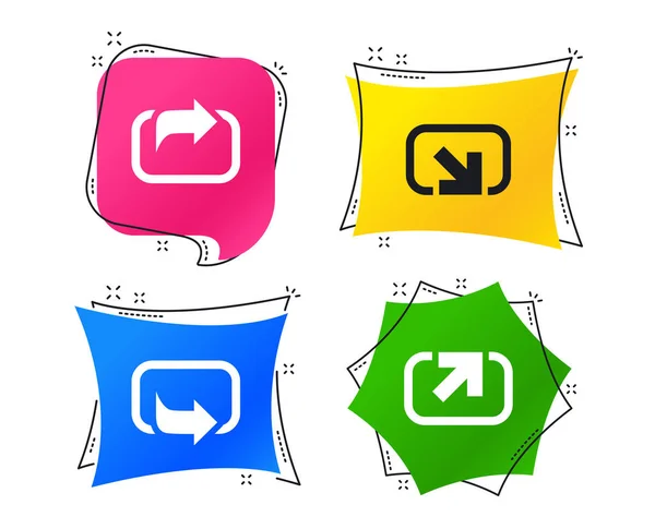 Iconos Acción Comparte Símbolos Envía Señales Flecha Hacia Adelante Etiquetas — Vector de stock