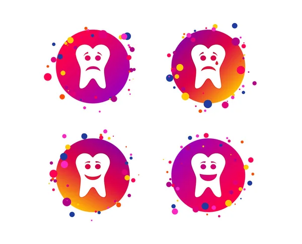 Tooth Smile Face Icons Happy Sad Cry Signs Happy Smiley — Stock Vector