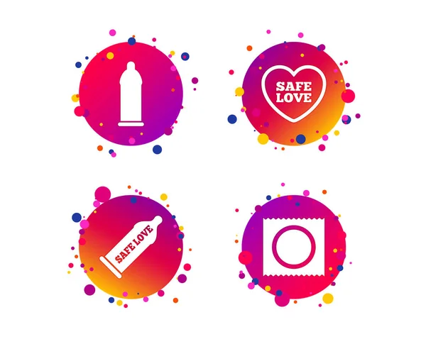 Safe Sex Love Icons Condom Package Symbol Fertilization Insemination Heart — Stock Vector