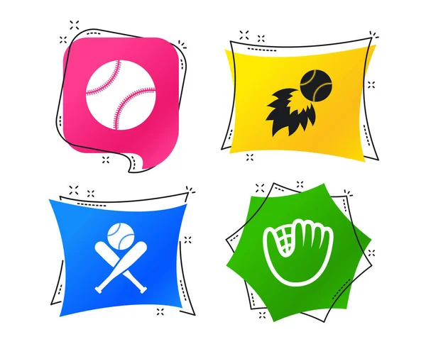 Ikony Sport Baseball Piłka Rękawiczka Dwa Znaki Poprzeczne Nietoperzy Symbol — Wektor stockowy