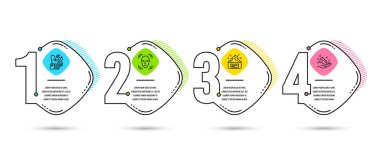 Infographic Şablon 4 seçenekleri veya adımları. Yüz hafiye, cilt kremi ve Nane çanta simgeler kümesi. Cilt Bakımı işareti. Tespit kişi, tıbbi kozmetik, Mentha çay. El kremi. Vektör