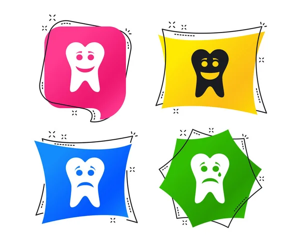 Зуб Щасливий Сумний Плаче Обличчям Значки Знаки Стоматологічної Допомоги Символи — стоковий вектор