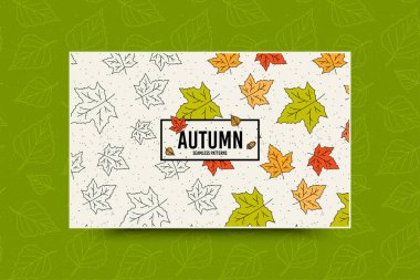 Sonbahar yaprak yeşil arka plan üzerinde yazıt ile seamless modeli