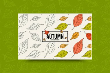 Sonbahar yaprak yeşil arka plan üzerinde yazıt ile seamless modeli