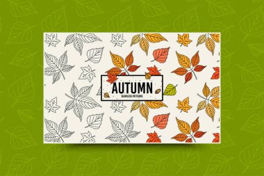 Sonbahar yaprak yeşil arka plan üzerinde yazıt ile seamless modeli