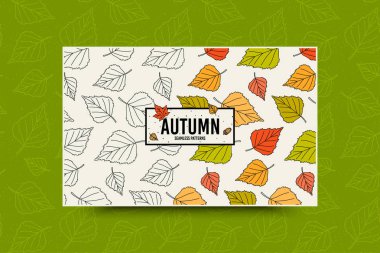 Sonbahar yaprak yeşil arka plan üzerinde yazıt ile seamless modeli