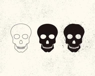 Kafatası simgeler. Baş oluşturan kemik yapısı. Bir gün ölü simgesi. Grunge tarzı. Ölüm sembolü. Vektör kafatası işareti.