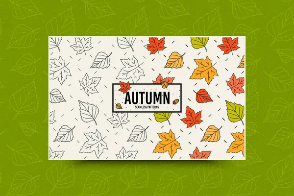 Осенний Лист Бесшовный Рисунок Надписью Зеленом Фоне — стоковый вектор