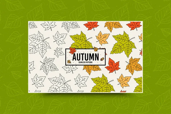 Herbstblatt Nahtloses Muster Mit Inschrift Auf Grünem Hintergrund — Stockvektor