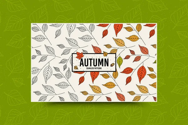 Feuille Automne Motif Sans Couture Avec Inscription Sur Fond Vert — Image vectorielle