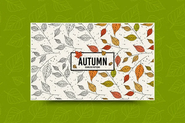 Herbstblatt Nahtloses Muster Mit Inschrift Auf Grünem Hintergrund — Stockvektor