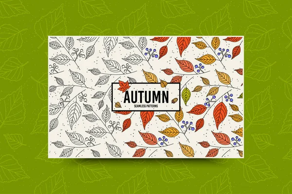 Autumn Leaf Seamless Pattern Inscription Green Background — Stock Vector