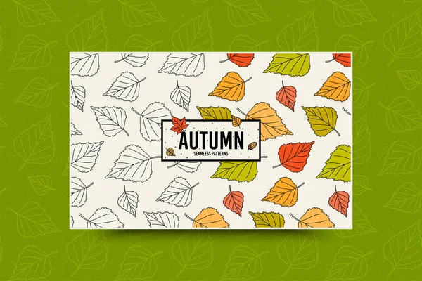 Sonbahar yaprak yeşil arka plan üzerinde yazıt ile seamless modeli