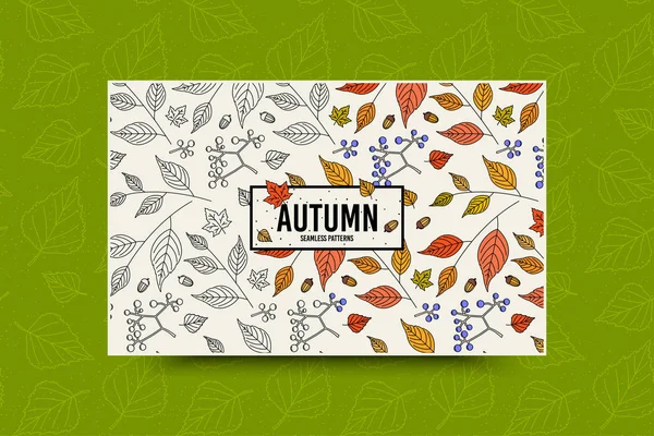 Autumn Leaf Seamless Pattern Inscription Green Background — Stock Vector