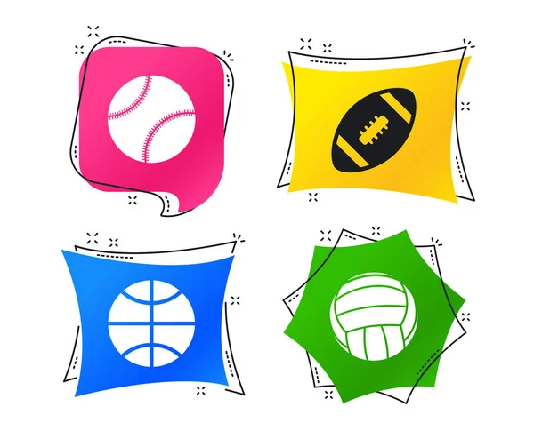Ikony Piłki Sportowe Siatkówka Koszykówka Baseball American Football Znaki Zespół — Wektor stockowy