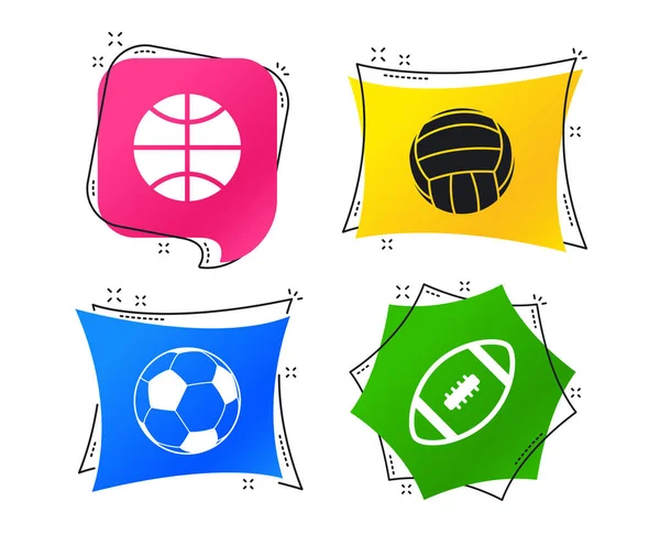 Sport Balls Icons Volleyball Basketball Soccer American Football Signs Team — Stock Vector