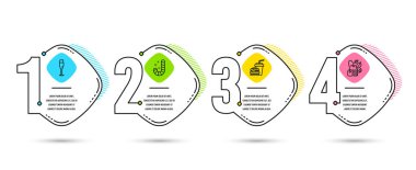Infographic Şablon 4 seçenekleri veya adımları. Şeker, şampanya cam ve Hamburger simgeler kümesi. Nane çanta işareti. Lolipop, Şaraphane, Burger içkiyle. Mentha çay. Süreç diyagramı, iş akışı düzeni. Vektör