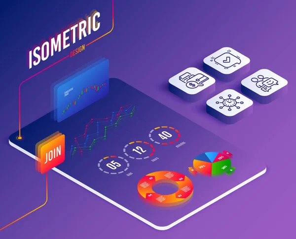 Vector Isométrico Conjunto Iconos Informes Confirmados Comunicación Contabilidad Señal Horaria — Vector de stock