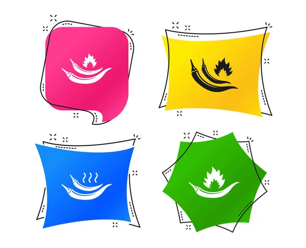 Iconos Chile Picante Símbolos Fuego Comida Picante Etiquetas Geométricas Colores — Vector de stock