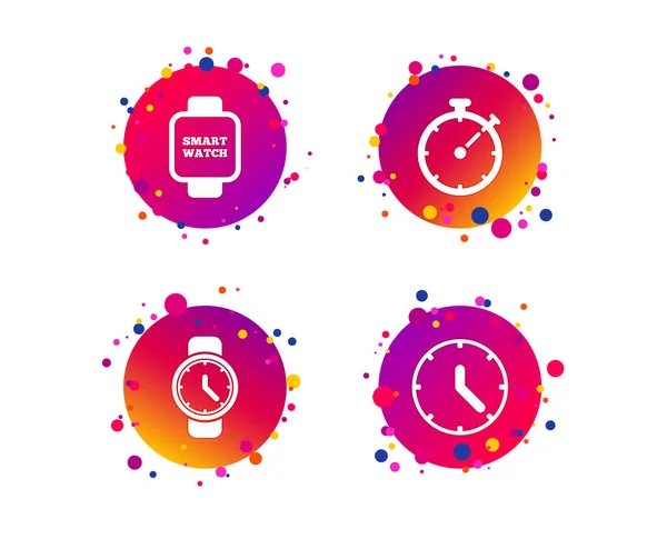 Smart Watch Icons Mechanical Clock Time Stopwatch Timer Symbols Wrist — Stock Vector