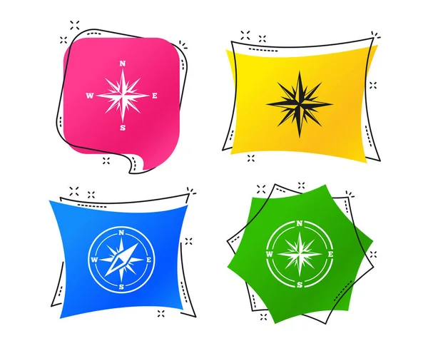Windrose 导航图标 罗盘符号 坐标系统符号 几何色彩鲜艳的标签 带有平面图标的横幅 时尚的设计 — 图库矢量图片