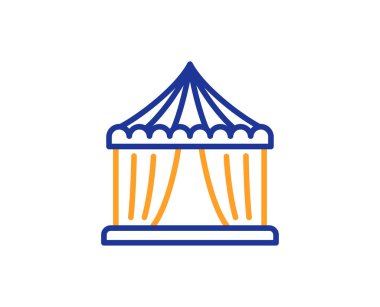 Eğlence Parkı çadır satırı simgesi. Sirk office oturum biletleri. Renkli anahat kavramı. Mavi ve turuncu ince çizgi renk simgesi. Sirk çadırının vektör
