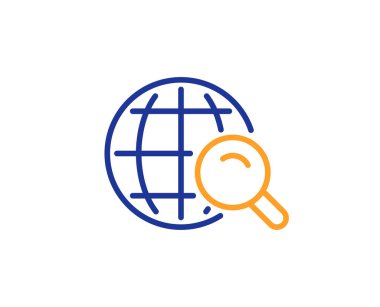 Küresel arama satırı simgesi. Dünya ya da Dünya işareti. Web sitesi arama motoru sembolü. Renkli anahat kavramı. Mavi ve turuncu ince çizgi renk simgesi. Internet arama vektör