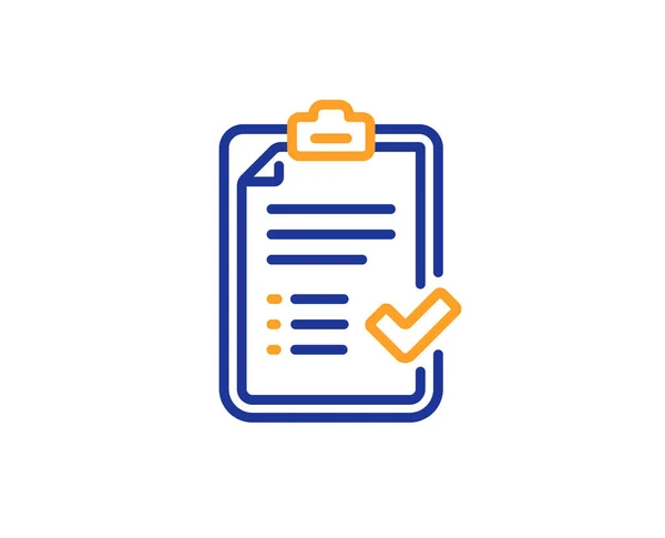 承認されたチェックリスト線アイコン 承認または確認された記号 レポート シンボル カラフルな概要の概念 青とオレンジ色の細い線の色アイコン 承認されたチェックリスト ベクトル — ストックベクタ
