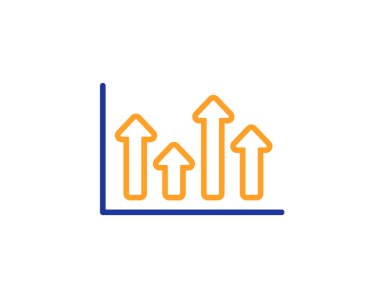Büyüme grafik satırı simgesi. Mali grafik işareti. Üst ok sembolü. İş yatırım. Renkli anahat kavramı. Mavi ve turuncu ince çizgi renk simgesi. Üst ok vektör