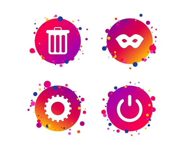 Anonymous Mask Cogwheel Gear Icons Recycle Bin Delete Power Sign — Stock Vector