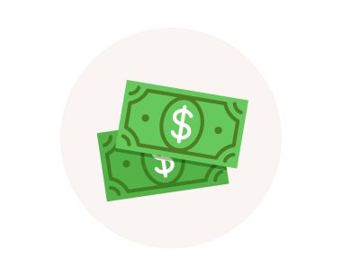 Doları para simgesi. Nakit ödeme işareti. Varlık yönetimi. Para birimi usd doları simgesi. Tasarruf para. Mali servet. Renkli simge daire düğmesi. Ödeme vektör