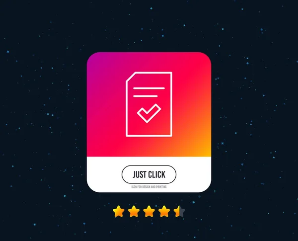 ドキュメント行のアイコンをチェックします チェック記号情報ファイル 正しい用紙ページ コンセプト シンボル Web やインターネットの線アイコンのデザイン 評価は星です ボタンをクリックするだけ ベクトル — ストックベクタ