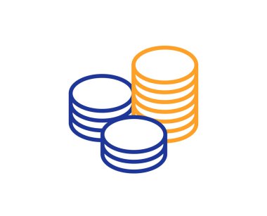 Sikke para satırı simgesi. Para birimi işareti bankacılık. Para simgesi. Renkli anahat kavramı. Mavi ve turuncu ince çizgi renk simgesi. İpuçları vektör