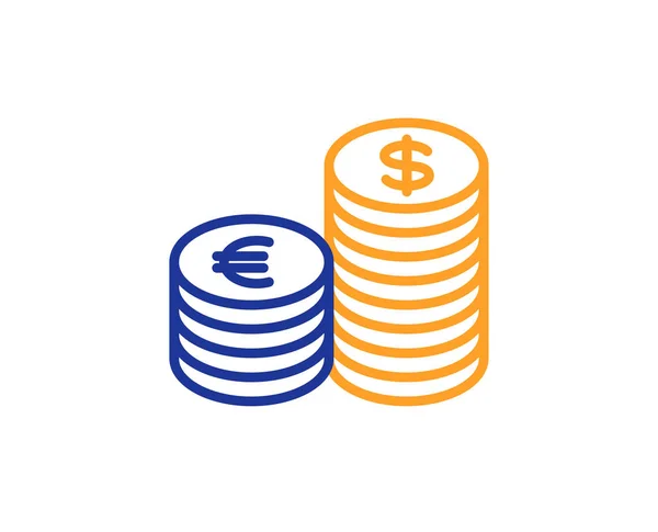 Monete Icona Linea Denaro Bancario Segno Valuta Euro Dollaro Simboli — Vettoriale Stock