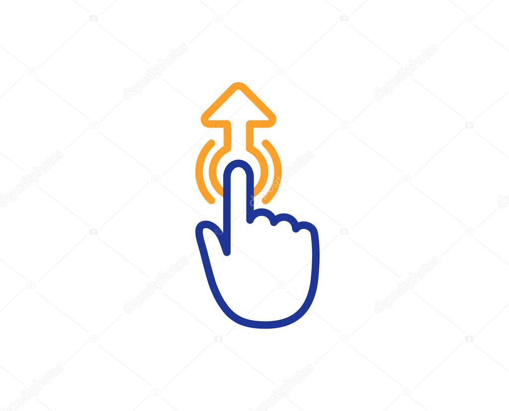 Swipe up line icon. Move finger sign. Touch technology symbol. Colorful outline concept. Blue and orange thin line color icon. Swipe up Vector